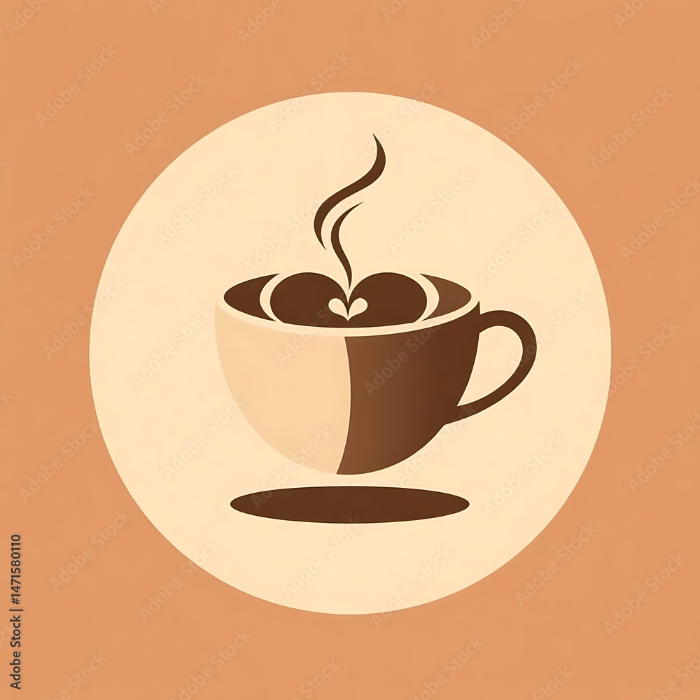 Obraz premium Minimalist Coffee Cup Logo with Heart Steam – Cozy Café Style 