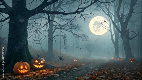 Halloween Vibe in a Haunted Forest with Spider Web