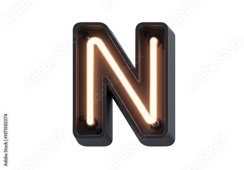 Neon Letter N Sign Alphabet Background isolated on transparent background
