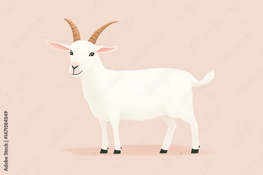 Fototapeta premium Cheerful cartoon goat design with soft, inviting colors