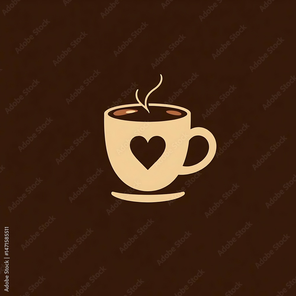 Obraz premium Minimalist Coffee Cup Logo with Heart Steam – Cozy Café Style 