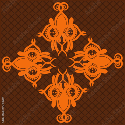 Ornate Corner Floral Frame in Orange