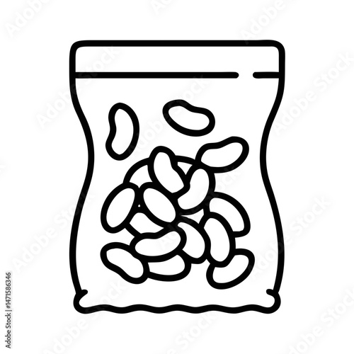 Transparent bag containing roasted peanuts with visible shape  