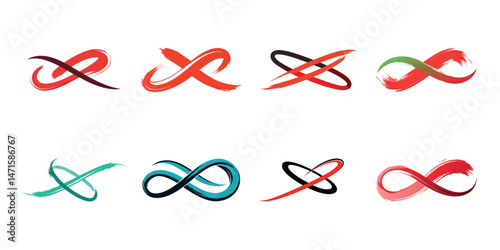 Colour brush stroke infinity icons set