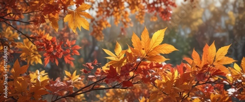 Close-up, vibrant autumn leaves & flowers, blurred background, decoration, texture, nature