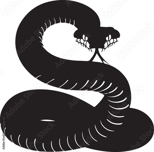illustration of black snake isolated on white background.generative ai.