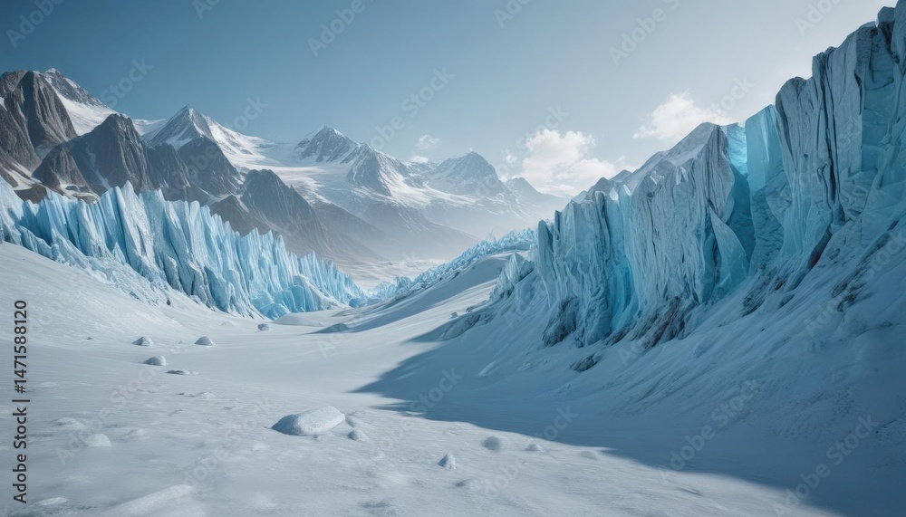 Obraz premium Immobile icy waves, frosted glacier blue backdrop, wave, background