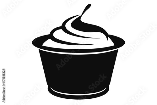 Black silhouette shows a cup of frozen yogurt with white swirl topping