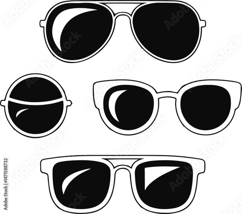 Collection of Stylish Sunglasses in Different Silhouettes and Designs. vector illustration on a white background