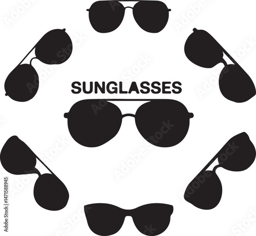 Collection of Stylish Sunglasses in Different Silhouettes and Designs. vector illustration on a white background