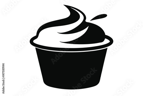 A minimalist black and white dessert icon showcases soft serve ice cream in a cup