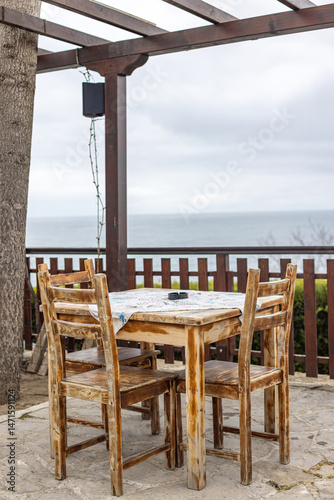 Nesebar Bulgaria - seaside patio with wooden table