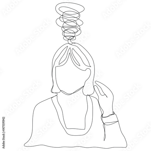 Sketch problem concept minimal woman emotion stress headache drawing line art. Female unhappy depress hand drawn continuous line concept with white ioslated background. Abstract,vector,illustration.