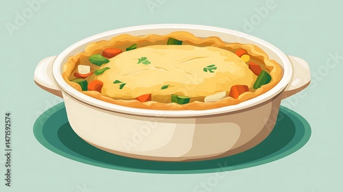 Chicken Pot Pie with Vegetable, and Dish.