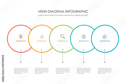 Venn diagram infographic chart template for business 3, 4, 6 parts, options, presentation with venn diagram elements vector illustration.