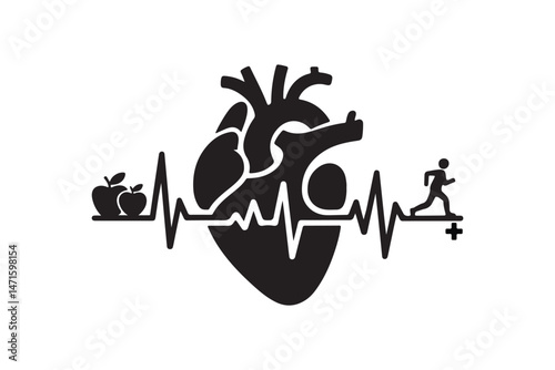 Black Silhouette of Heart Health and Fitness - Heart Health Silhouette