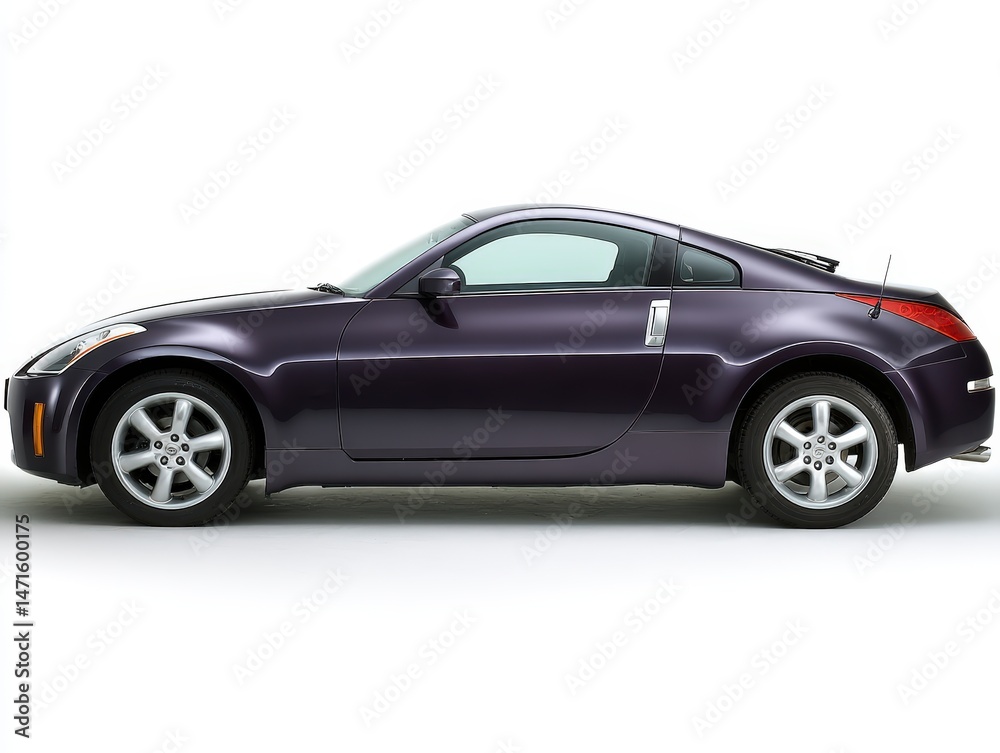 Naklejka premium Sleek Purple Sports Car Side Profile On White Background