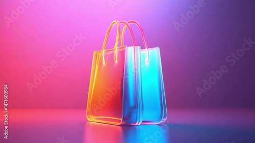 Neon Shopping Bags: Vibrant Pink & Blue Glow
