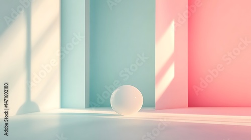 Pastel Room with Sphere, and Sunlight.