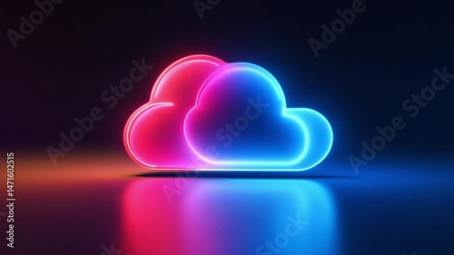 Neon Cloud Symbol: Glowing Pink & Blue Digital Art