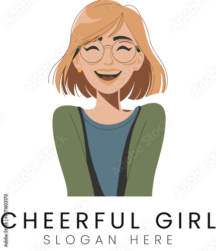 Happy Smiling Girl Portrait Vector Illustration Design hair cute icon flat logo woman     