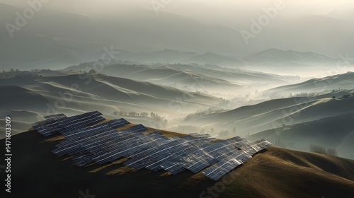 Witness cluster of solar panels on hilltop harnessing renewable energy and inspiring sustainable power innovations