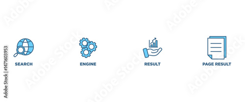 SERP banner web icon vector illustration concept for search engine result page with icon of web search, computer, search engine, mobile search, page result, and statistics graph