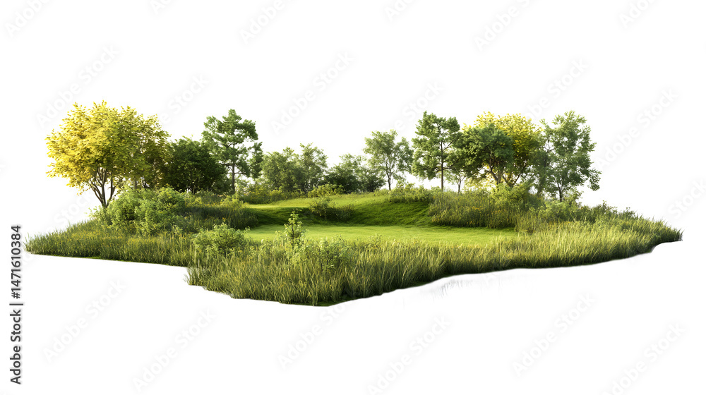 green grassland landscape isolated on white