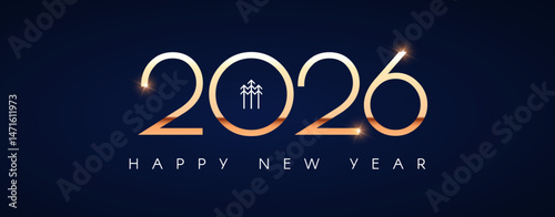 Happy new 2026 year Elegant gold text with light. Minimal text template