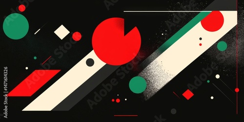 A black and red abstract space scene with a green square and a red sphere