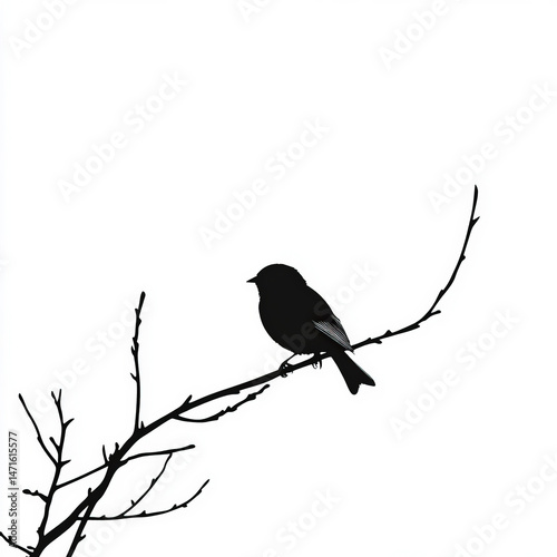 bird on branch silhouette ,...