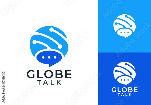 global chat communication logo. globe talk message technology connection vector design