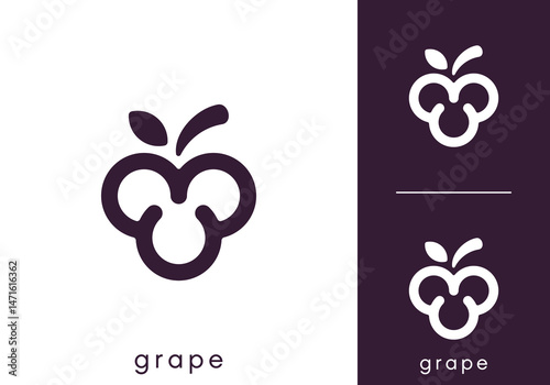 simple creative fruit grape logo design vector