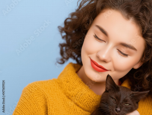 Woman with a pet, gently ho...