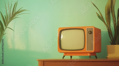 Nostalgic glow of an orange retro television invites us to simpler times and cozy nights Warm