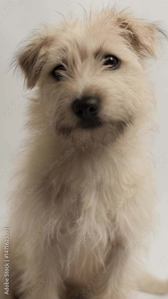 Adorable fluffy terrier mix puppy portrait, facing camera on neutral background, studio shot of cute inquisitive canine friend Adorable fluffy terrier mix puppy portrait, facing camera on neutral background, studio shot of cute inquisitive canine friend