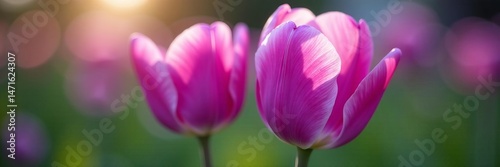 Close-up view of two vibrant lilac tulip flowers in bloom, isolated, tulips, spring