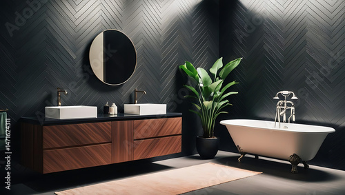 Baño marrón con espejos 