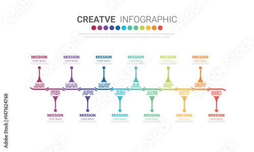 Presentation business infographic template, Timeline for 12 months, 1 year, can be used for workflow, process diagram, flow chart.