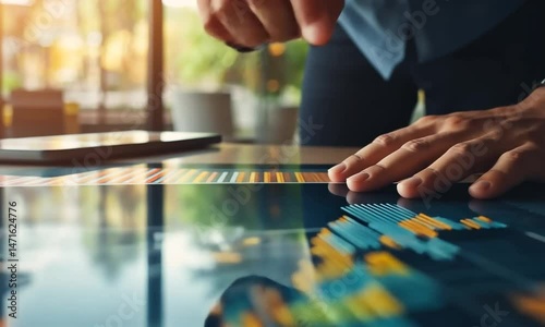 A person uses the touchscreen to analyze business financial data, monitoring and making decisions