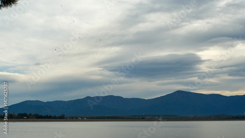 Mountain lake in the south of France, Villeneuve de la Rao, atmosphere, vacation, holidays, place to relax, golden hour