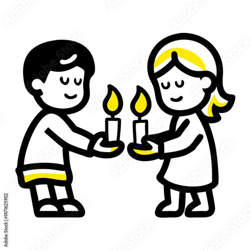 Children celebrating Hanukkah by lighting candles together  