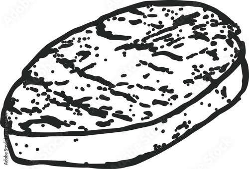 A detailed sketch of a BBQ grilled meat, highlighting its charred texture and grilled surface. Ideal for culinary, BBQ, and food-related designs