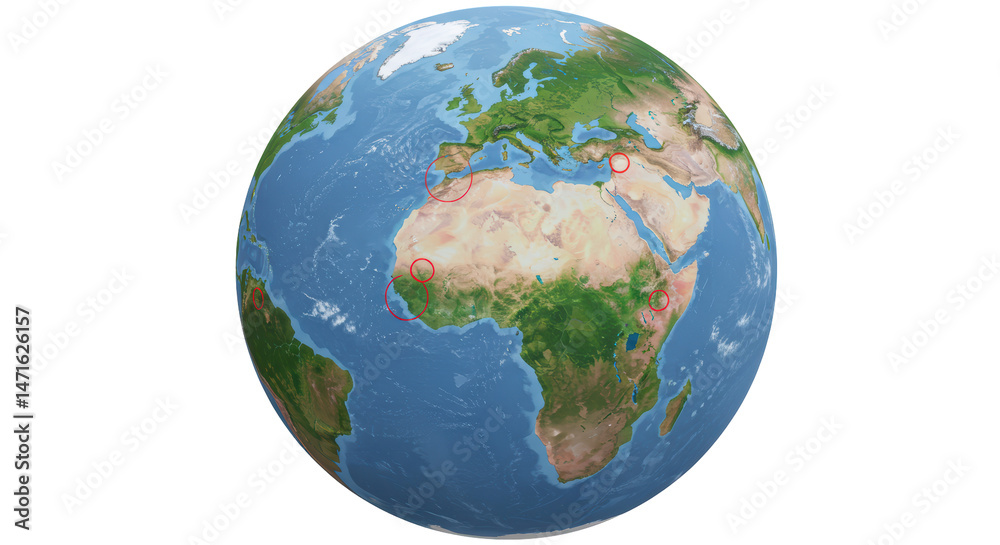 Fototapeta premium Isolated Globe with Marked Areas