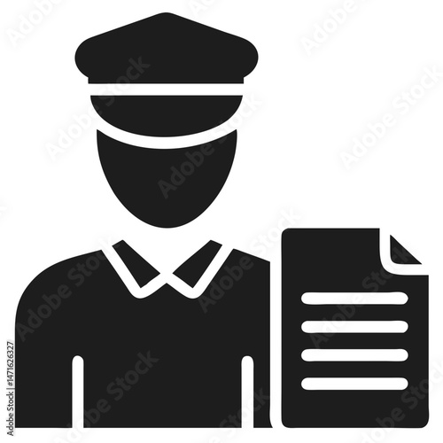 Minimalist silhouette of a customs officer holding official document vector illustration