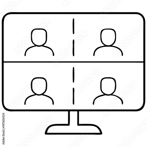 Modern flat icon depicting a virtual classroom with multiple students on a transparent background