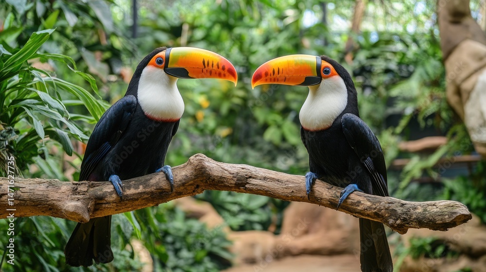 Fototapeta premium Pair of Toucans on Branch.