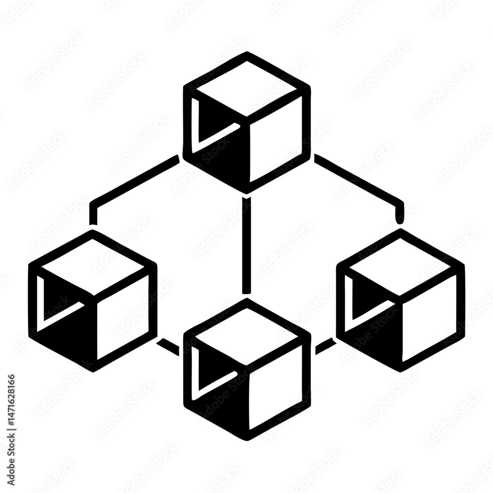 Abstract black silhouette of interconnected cube blocks in flat vector style Abstract black silhouette of interconnected cube blocks in flat vector style