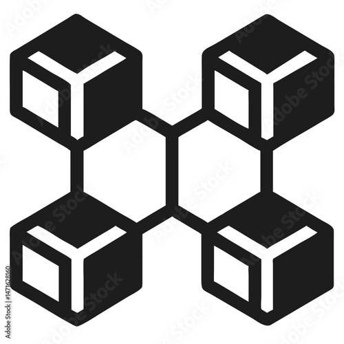 Abstract blockchain network illustration with interconnected cube blocks in a simple vector style