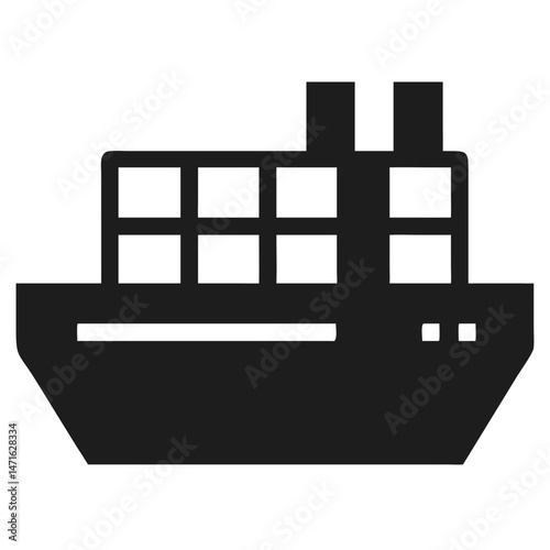 Black silhouette cargo container ship icon vector design in front view